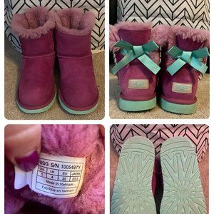 Ugg Mini Bailey Bow Boots Big Kids Pink & Teal